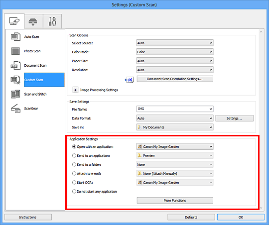 figure: Settings dialog box